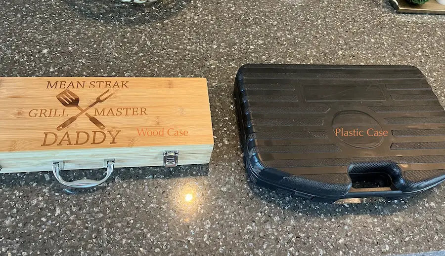 plastic and wood grill tools case